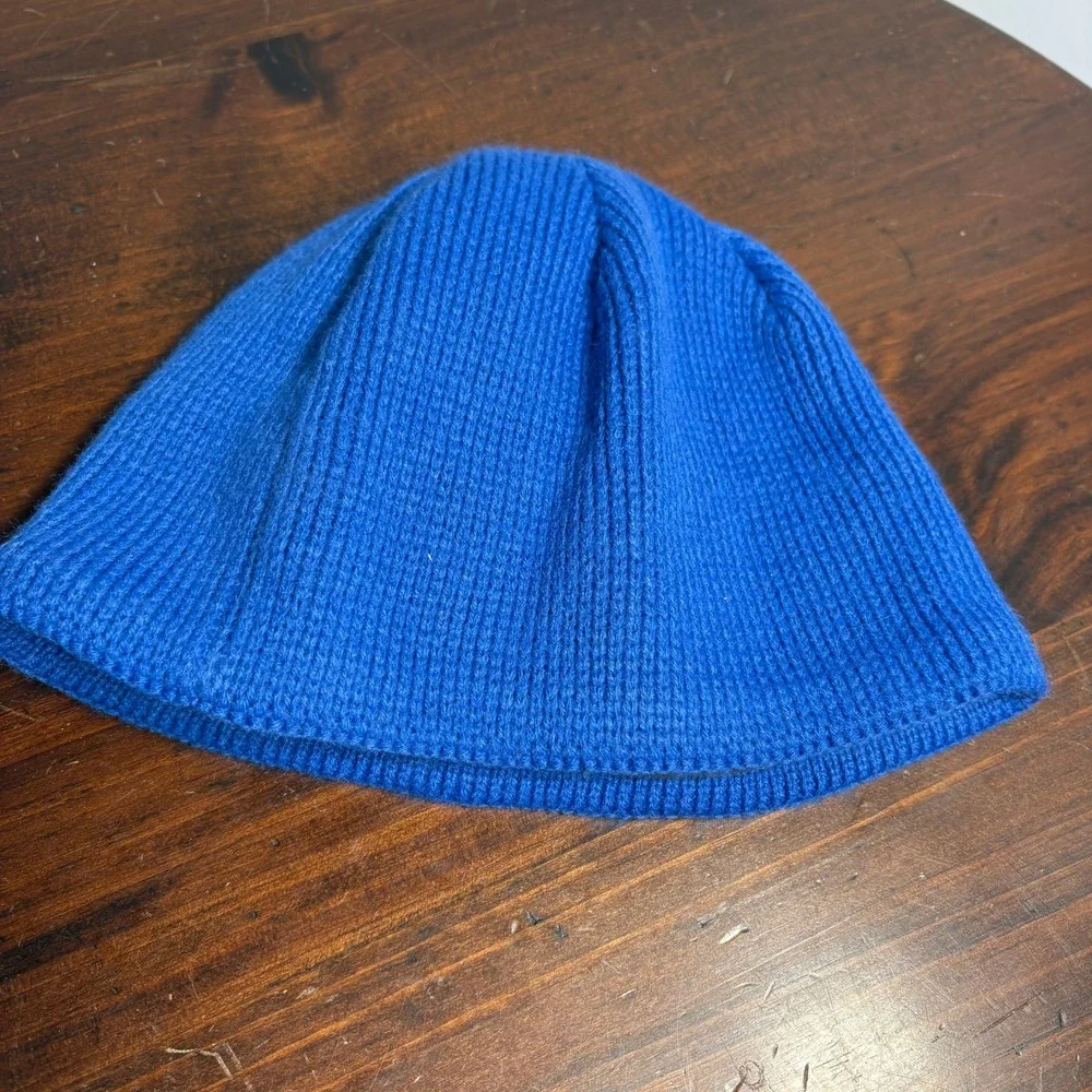 The‎ North Face Beanie Youth M Blue Red Logo Fleece Lined Knit Winter Hat Warm